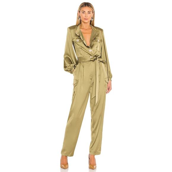 Bronx and Banco Pants - Bronx and Banco Gigi Coffee Jumpsuit Long Sleeve Party Evening Statement L